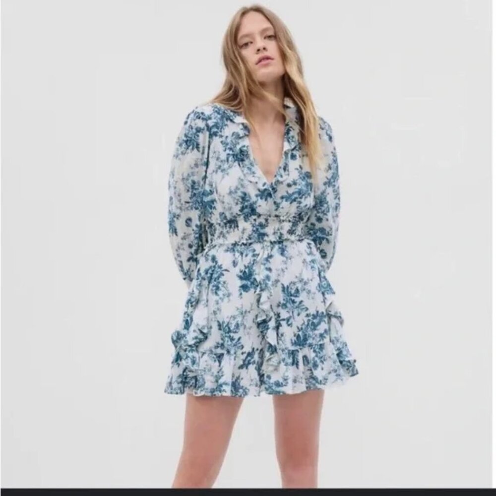 Gap Love Shack Fancy floral mini dress blue floral Medium M